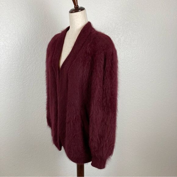 Vintage Venesha Retro burgundy Angora hook closure midi fuzzy coat M - Picture 2 of 7